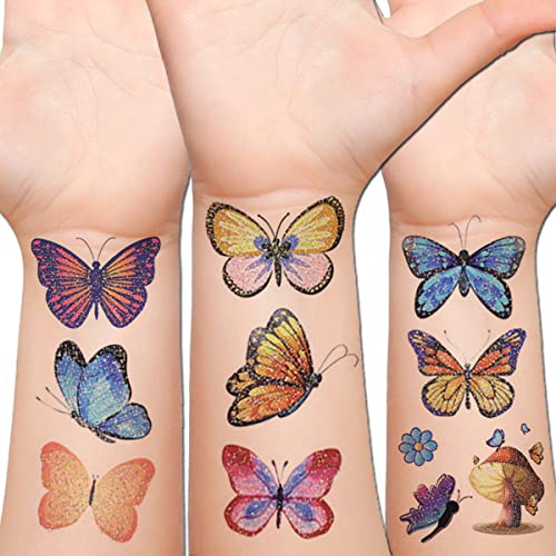 Hohamn Csillogó Pillangó Tetoválás, a Gyerekek, a Nők, 12 Lap Art Glitter Ideiglenes Tetoválás, a Gyerekek, a Lányok Pillangó