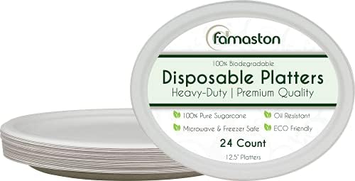 FAMASTON 24 pack 12.5 hüvelyk ovális eldobható tányérok, nagy teherbírású papír vacsora extra nagy hálaadás compostable