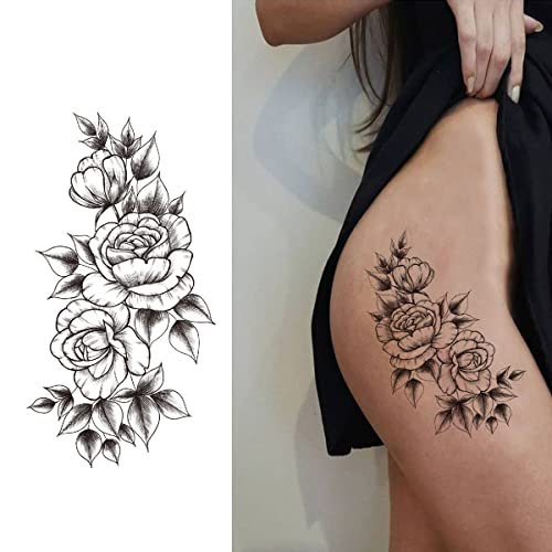 Tazimi 10 Lap 3D Fekete Virág Rózsa Ideiglenes Tetoválás A Nők, Vízálló Hamis Test Művészeti Kar Rajz Tetoválás Matricák A Nők, Lányok