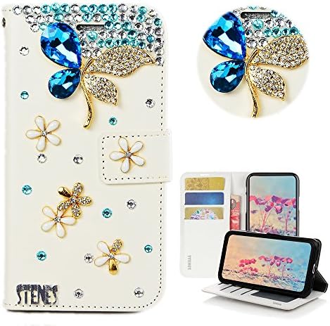 STENES Galaxy A8 (2018) Esetben - STÍLUSOS - 3D Kézzel készített Bling Kristály Szitakötő, Pillangó Design Pénztárca Hitelkártya Slot-Szeres