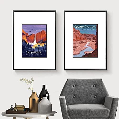 Nemzeti Park Plakátok – Vintage Stílusú Keretben Készlet 6 Utazási Ujjlenyomat, 11x14 Inch, Yosemite, Yellowstone, a Grand Canyon-Zion,