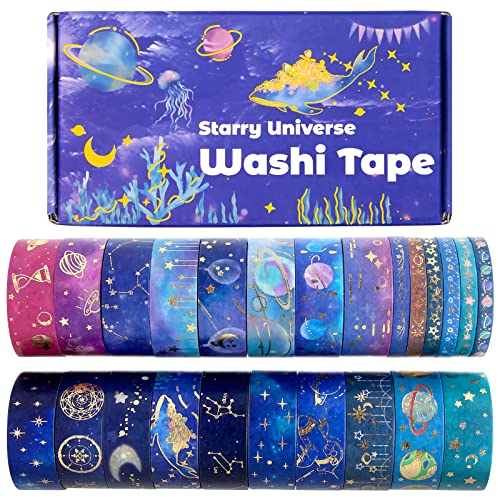 24 Tekercs Washi Tape Set - Arany Fólia Galaxy Dekoratív Szalaggal Csillagkép, Csillagok, Égi, Ragasztószalag Golyó Napló,