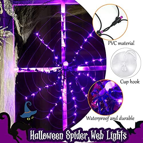 Halloween Pók Web Lámpák Pók, Vízálló 60 LED Lila Fények, Fekete Nettó Tornácon Udvaron Bár Kísértetjárta Ház Ablak Dekoráció, Beltéri valamint
