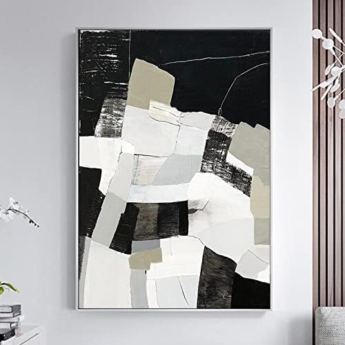 ZZCPT Modern Absztrakt Mű Modern minimalista fekete-fehér flow blokk design absztrakt olaj painting, Kézzel Festett Olaj