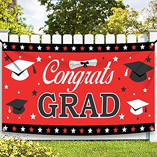 XtraLarge Congrats Grad Banner 2022 Piros - 72x44 Inch | Nagy Congrats Grad Érettségi Ajtó Banner - 74x36 Inch | Érettségi