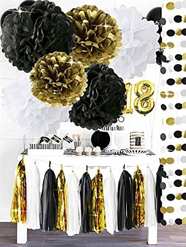 Fekete-Arany-Fehér Fél DecorationsTissue Papír Pom Pom Papír Tassel Garland a Nagy Gatsby Dekoráció /30/50/60/80 Szülinapi Dekoráció/leánybúcsú