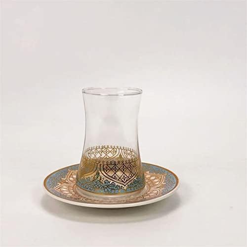n/a török Tea Szett Csészealjak Kávét Romantikus, Egzotikus Üveg Tea Csésze Kék Arany Inni 3pcs (Szín : Egy, Méret : 1db)