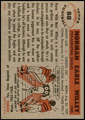 1956 Topps 88 Norm Willey Philadelphia Eagles (Foci Kártya) EX/MT Sasok Marshall