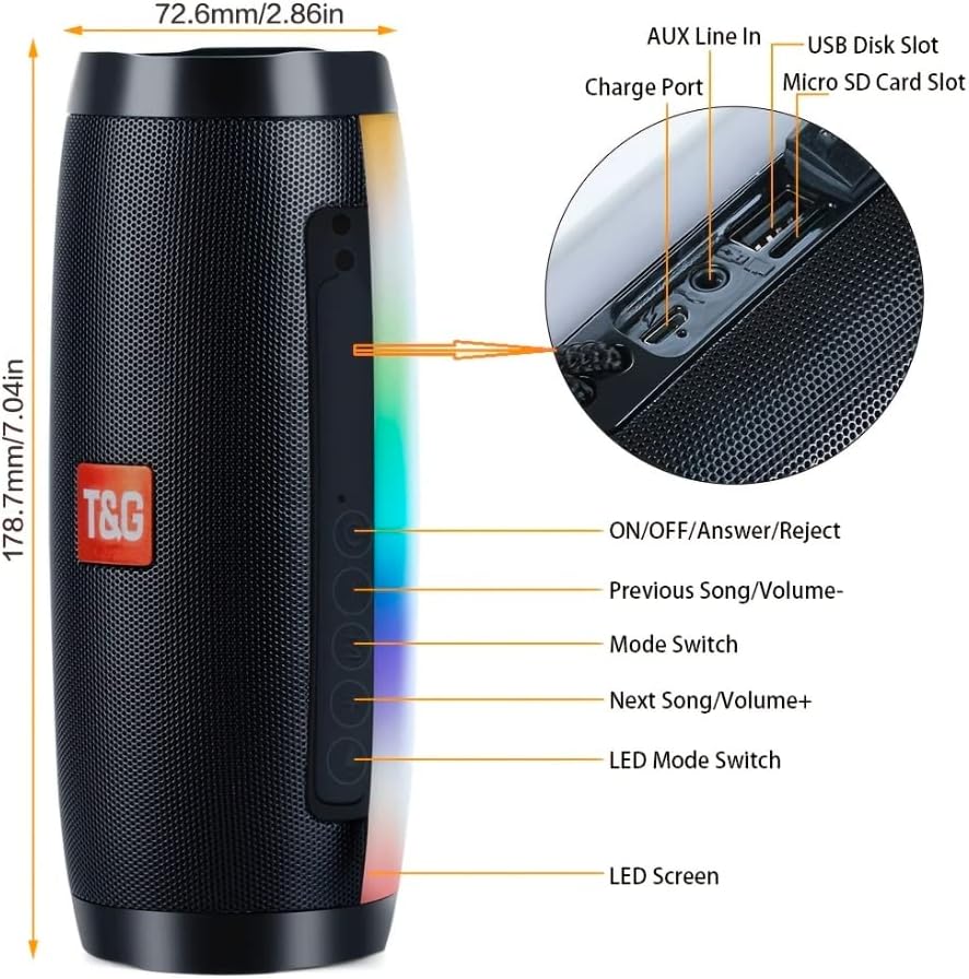 Vezeték nélküli Bluetooth LED Hangszóró; Vízálló Hangszóró Színes LED; Hordozható Kültéri 3D Sztereó Bass Világító Hangszóró;