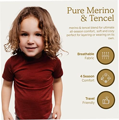 Nui Szerves Merino Gyapjú & Tencel Gyerekek T-Shirt, Alapréteg, Ultra Lágy, Természetes Anyag, Egész Évben Kényelmes, Lélegző.