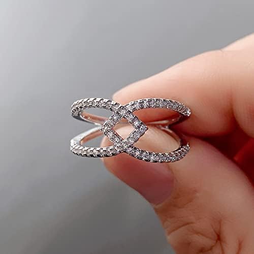 2023 Új, Különleges Geometria Gyémánt Gyűrű Örökre Egymáshoz Gyűrű Pár Gyűrű Zenekar a Nők számára (Ezüst, 7)