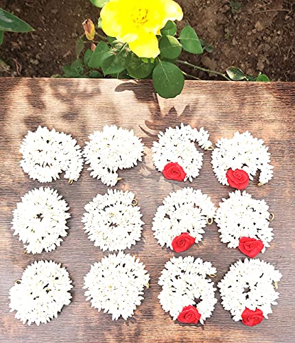 Bájos, Kézzel készített Mesterséges Virág Műanyag Gajra Veni Garland a Haj, 6 Piros, 6 Fehér, 13 cm hosszú sor 12 a freebie