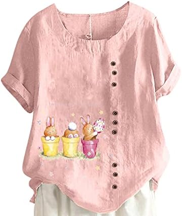2023 Camisa Húsvét con Estampado de huevos de Conejo Maximum Blusa de a Manga Corta para Mujer Camisetas con Cuello Redondo