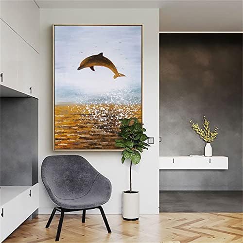 Kézzel Festett Művészeti Texturált olajfestmény - Absztrakt Delfin Seascape Négyzetméter Modern Murális Művészet Nagy Méretű Vászon Festmény