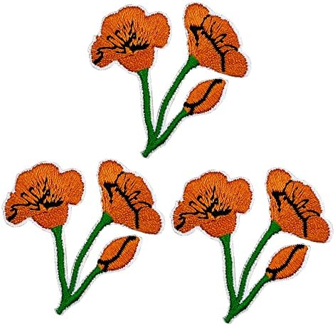 3 db-os Készlet Kaliforniai Mák Virág Hímzett Vas a Foltok