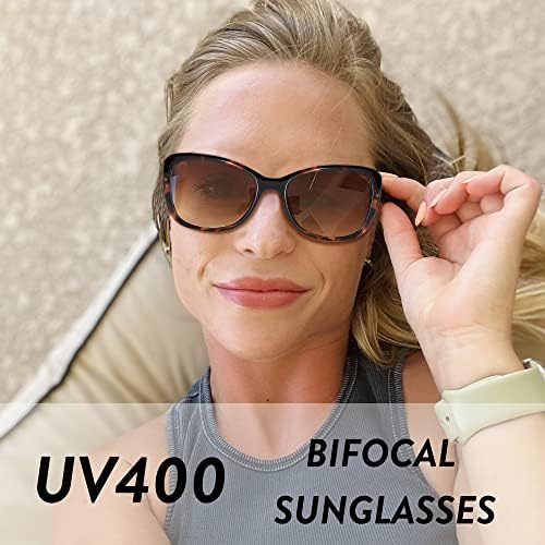 JM Női Bifokális Olvasás Napszemüveg, Vintage Olvasó Szemüveg UV Védelem Kültéri Teknős +3.5