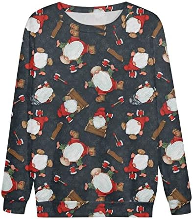 NaRHbrg Karácsonyi Pólók Női Xmas Rút Törpe Mikulás Nyomtatás Hosszú Ujjú Pulóver, Baseball-T-Shirt-Sleeve Alkalmi Felső