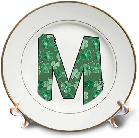 3dRose Aranyos Zöld négylevelű Lóhere Göndör Cue-Monogram Kezdeti M - Lemezek (cp-375827-1)
