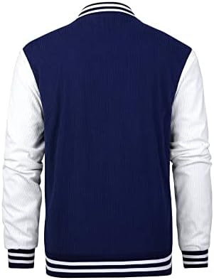 Kabátok Férfi - Férfi Levelet Grafikus Csíkos Trim Színes Blokk Kordbársony Egyetemi Kabát (Szín : Navy Kék, Méret : X-Large)