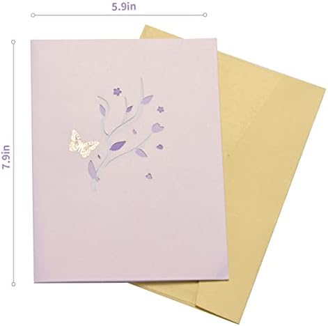 createreedo Pop Up Card-Lila Pillangó Kézzel készített Pillangó 3D Kártyák keretek Rád Gondolok, Születésnap, anyák Napja, Évforduló