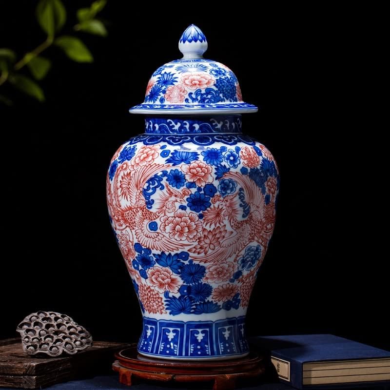 LDCHNH Jingdezhen Porcelán Antik Üveg, Kék-Fehér Máz Piros Általános Tartály Máz
