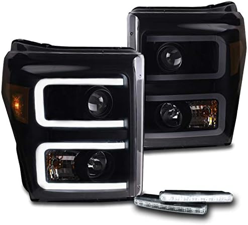 ZMAUTOPARTS DRL LED Fekete/Füst Vetítő Fényszórók w/6 Fehér DRL A 2011- Ford F250 / F350 / F450 Super Vám