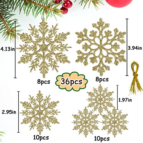 36 Karácsonyi Arany Hópihe Díszek Műanyag Csillogó hópelyhek, Díszek Téli karácsonyfa Díszek Mérete Változik, Kézműves Hópelyhek