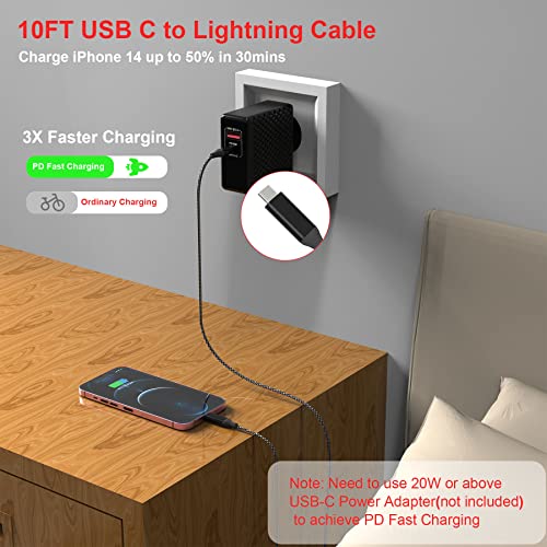 Yeemie 10FT USB-C-Lightning Kábel 2Pack, Írja be a C-Lightning Kábel [Mpi Hitelesített] iPhone Gyors Töltő Cording Nylon Zsinór