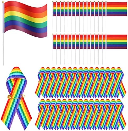 100 Db LMBT Ajándékok Közé tartozik, 50 Db Szivárvány Büszkeség Szalag Csapok, valamint 50 Db Meleg Büszkeség Bot, Zászló Kis