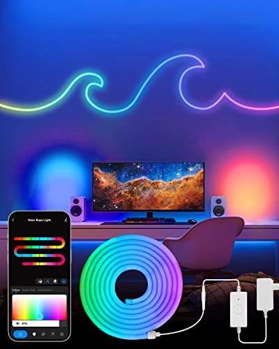 Aubess Neon Kötél Fény, 2,4 Ghz-es WiFi Neon Led Szalag Világítás, a Alexa, a Google Asszisztens, IFTTT, 10ft Flexibilis LED Kötelet,