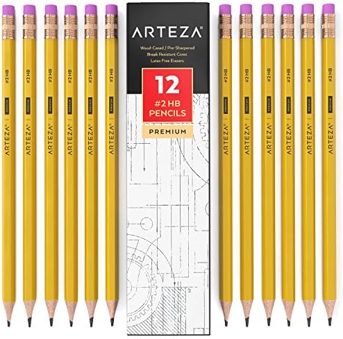ARTEZA HB Ceruza 2 Csomag 48, Fával Borított Grafit Ceruza Ömlesztve ceruzahegyezőt, Elektromos Radír Készlet, Fekete, 8 mm-es Ceruza,