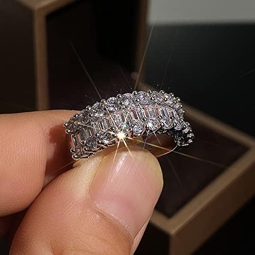 2023 Új Női Hercegnő Kerek Vágott Esküvői Gyűrű, Eljegyzési Gyűrű Zenekar Alt Dolog (Ezüst, 10)