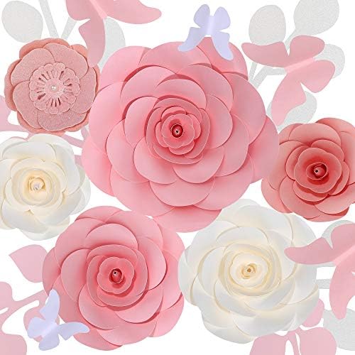 Jobban Mols 3D Papír Virágok, Dekoráció Fali(Pearl White & Rózsaszín, Készlet 18), Esküvő, lánybúcsú Csokor, Asztaldíszek, Virág