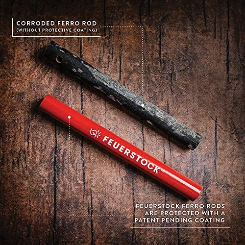 Feuerstock tűzgyújtó túlélési eszköz a kemping, teljes-grip-karbid ferro rod csatár, firestarter szabadalmaztatott piros védő bevonat,