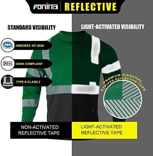 FONIRRA Biztonsági Fényvisszaverő Magas Láthatósági póló Férfi Hosszú Ujjú ANSI Class 2(Zöld,L)