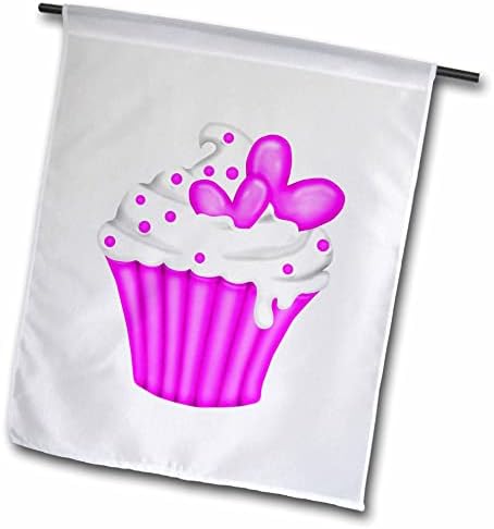 3dRose Aranyos, Rózsaszín, Fehér, Cupcake szívvel Illusztráció - Zászlók (fl_354886_1)