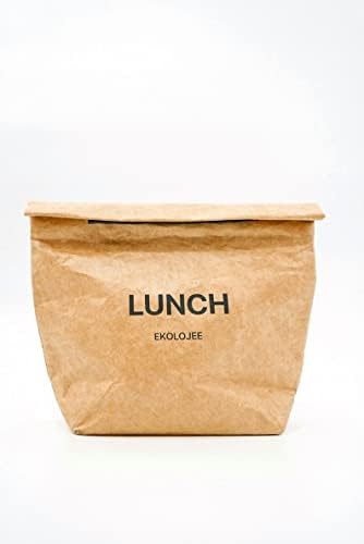 EKOLOJEE Szigetelt Papír Újrahasznosítható Ebéd Bag | Szigetelésű Tartós Hideg, Meleg Étel, Snack | Szigetelt Vászon Ebéd Táska, Barna papírzacskó
