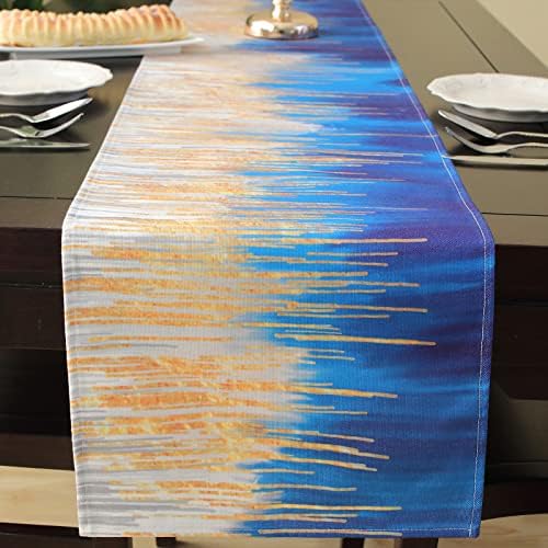 Fereyis Gradiens asztali Futó 72 cm Hosszú, Étkező Asztal, Fehér, Kék, Arany Absztrakt Modern Művészet Parasztház Stílusú