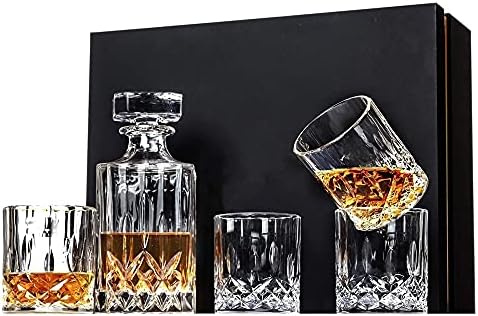 Derítő készlet 5 Részes Whiskys Üveget Készletek,Kristály Whiskys Üveget, 4 pohár Egyedi Doboz,Bourbon Derítő Meghatározott Szemüveges,Whiskys