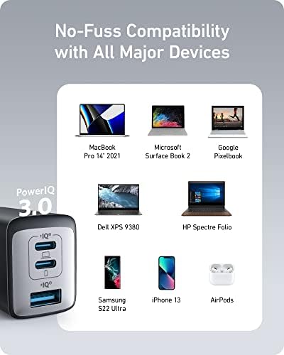 Anker USB-C Töltő, 735 Töltő (Nano II. 65W), iPad Töltő, PPS 3-Port Gyors, Kompakt, Összecsukható MacBook Pro/Levegő, iPad Pro, Galaxy