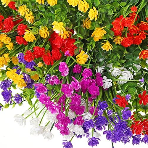 WILLBOND 12 Kötegek Mesterséges Virágokat, Kültéri, UV-Rezisztens Ál Mesterséges Növények, Cserjék, Műanyag Virág, Ömlesztett Lógó Ültetvényes