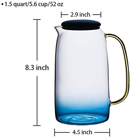 Üveg kancsó, Pohár, kancsó víz, Európai stílusú, egyszerű, szép 52oz szilikon borító, Kék, 52 oz. 1.5 liter 5.6 csésze