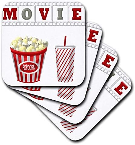 3dRose A Szót, Film, mint a Popcorn, Üdítő Ábrán a Piros-Fehér-Szürke - Puha, Alátétek, Készlet 8 (CST_222695_2)