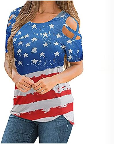 A nők Amerikai Zászlós Póló július 4-Tee Maximum Sleeve Kivágott Rövid Ujjú Blúzok 2023 Divat, Ing