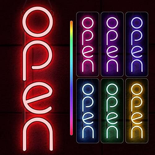 Tekstap Neon Nyitva Jel Üzleti Ablak, RGB színváltó LED Nyitva Tábla Függőleges, 17x4 hüvelyk Nyitva Alá Kivilágított Távirányítóval