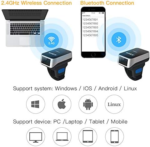 Sumicor Vonalkód olvasó-2D Bluetooth Vezeték nélküli Gyűrű Vonalkód Szkennerek, Hordozható Hordozható Mini 1D & 2D Ujját vonalkód Olvasó Működik