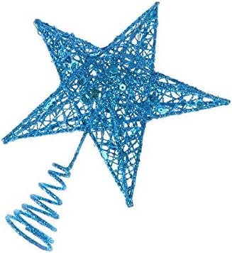 Amosfun 20cm karácsonyfa Vas Csillag Topper Csillogó karácsonyfa Dekoráció, Dísztárgyak (Kék) Karácsonyi Kellékek