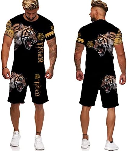 Nyáron a Férfiak Tigris 3D Nyomtatott Póló, Rövidnadrág Ruha Női Alkalmi O Nyakú Rövid Ujjú Sportwear Melegítő Szett 2db