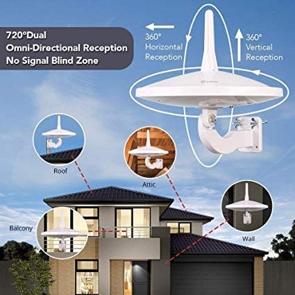 Továbbfejlesztett Változat - ANTOP A-415B 720° UFO Kettős Omni-Directional Szabadtéri HDTV Antenna Exkluzív Smartpass Erősítő &4G LTE Szűrő