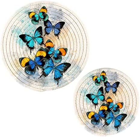 ALAZA Akvarell Kék Pillangók kaspókat, Trivets Készlet 2 Db,Potholders a Konyha,Pamut Alátétek Trivets Meleg Ételek/Forró